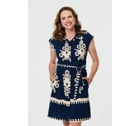 Ikat Print Cap Sleeve Short Shirt Dress Izabel London Blue XL