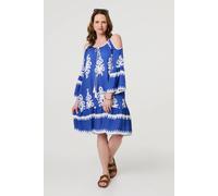 Izabel London Ikat Print Cut Out Knee Length Sun Dress In Blue