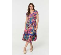 Izabel London Ikat Print Lace Trim Midi Smock Dress In Blue Blue 10