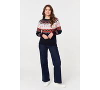 Izabel London Ikat Print Long Sleeve Knitted Top In Blue Blue 14