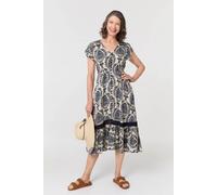 Ikat Print Shirred Lace Midi Dress Izabel London Blue 18