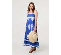 Izabel London Ikat Print Sleeveless A-Line Maxi Dress In Blue Blue 16