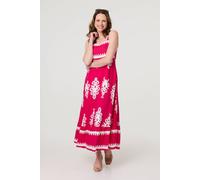 Izabel London Ikat Print Sleeveless A-Line Maxi Dress In Pink Pink 10
