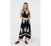 Izabel London Ikat Print Sleeveless A-Line Midi Dress - Black And White - 18