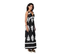 Izabel London Ikat Print Sleeveless Empire Maxi Dress for Women UK with a v-Neck, cami Straps and Ruched Front.
