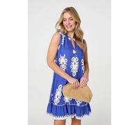 Izabel London Ikat Print Sleeveless Short Shift Dress - Blue - 8
