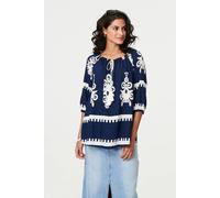 Izabel London Ikat Print Tassel Tie Neck Blouse In Blue Blue 14