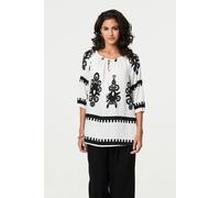 Izabel London Ikat Print Tassel Tie Neck Blouse In White White 18