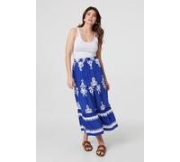 Ikat Print Tiered High Waist Midi Skirt Izabel London Blue 10