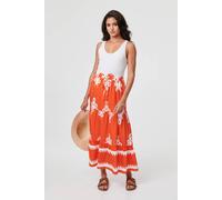 Ikat Print Tiered High Waist Midi Skirt Izabel London Orange 18