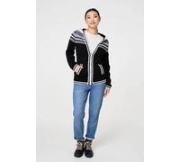 Izabel London Ikat Print Zip Front Hooded Jumper In Black Black 10