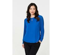 Izabel London Women's Keyhole Cut-Out Neck Long Sleeve Blouse in Blue | Size: 8 Izabel London Blue 8