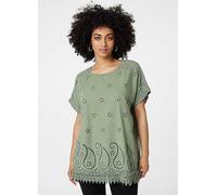 Izabel London Khaki Broderie Anglaise Oversized Blouse Denim