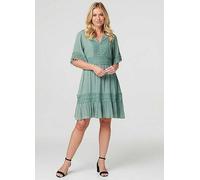 Izabel London Khaki Lace Detail Half Sleeve Short Dress Khaki