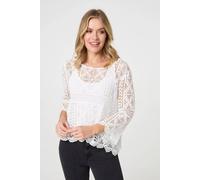 Izabel London Lace Crochet Semi Sheer Layered Top In White White L/XL