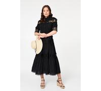 Izabel London Women's Lace Cut Out Detail Tie Waist Midi Dress in Black | Size: 16 Izabel London Black 16