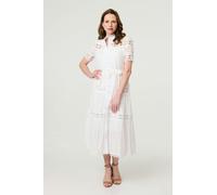 Izabel London Lace Cut Out Detail Tie Waist Midi Dress - White - 10