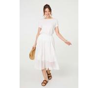 Izabel London Lace Embellished A-Line Midi Skirt - White - L