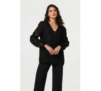 Izabel London Lace Embellished V-Neck Long Sleeve Top - Black - 14