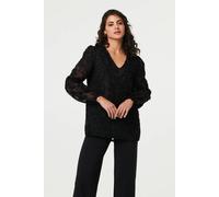 Izabel London Lace Embellished V-Neck Long Sleeve Top In Black Black