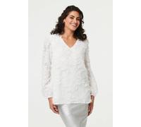 Izabel London Lace Embellished V-Neck Long Sleeve Top - White - 10