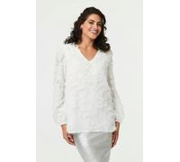 Izabel London Women's Lace Embellished V-Neck Long Sleeve Top in White | Size: 16