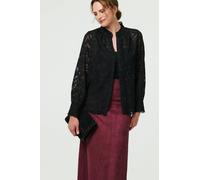 Izabel London Lace Frill Semi Sheer Long Sleeve Blouse - 14 - Black