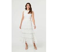 Izabel London Lace Layer Sleeveless Tie Maxi Dress - 12 - White