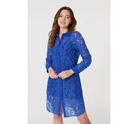 Izabel London Lace Longline Shirt Dress In Blue Blue 8