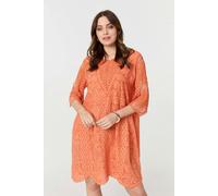Izabel London Women's Lace Mesh Textured 1/2 Sleeve Mini Dress in Orange | Size: Medium/Large Izabel London Orange M/L