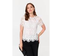 Izabel London Lace Overlay Short Sleeve Blouse In White White