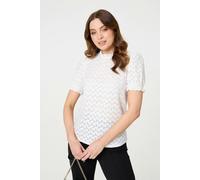Izabel London Women's Lace Texture Frilled Short Sleeve Blouse in White | Size: 12 Izabel London White 12