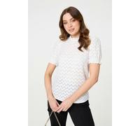 Lace Texture Frilled Short Sleeve Blouse Izabel London White 18