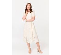 Izabel London Lace Textured 1/2 Sleeve Midi Dress In Cream Cream
