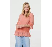 Izabel London Lace Trim 3/4 Flared Sleeve Blouse - Pink - 8