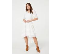 Izabel London Lace Trim 3/4 Sleeve High Low Sundress In White White 12