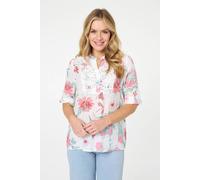 Izabel London Lace Trim 3/4 Sleeve Relaxed Blouse In White White