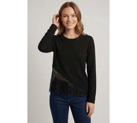 Izabel London Lace Trim Asymmetric Long Sleeve Top In Black Black