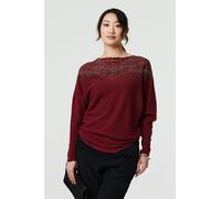 Lace Trim Batwing Long Sleeve Jumper Izabel London Red 10