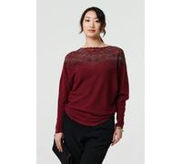 Izabel London Women's Lace Trim Batwing Long Sleeve Jumper in Wine | Size: 12 Izabel London Wine 12