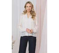 Izabel London Lace Trim High Neck Long Sleeve Blouse - Ivory - XL