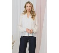 Izabel London Lace Trim High Neck Long Sleeve Blouse - Ivory - XL