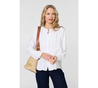 Izabel London Lace Trim Long Sleeve Relaxed Blouse In White White
