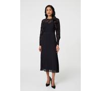 Izabel London Lace Trim Pleated Long Sleeve Midi Dress In Black Black 8