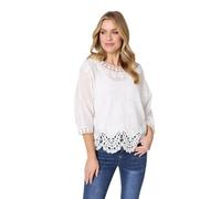 Izabel London Lace Trim Semi Sheer Layered Blouse Made from 100% Cotton for Women UK with 3/4 Batwing Sleeves. White
