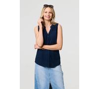 Izabel London Women's Lace Trim Sleeveless V-Neck Blouse in Blue | Size: 12