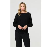 Izabel London Women's Lace Trim V-Back Boat Neck Jumper Top in Black | Size: 12 Izabel London Black 12