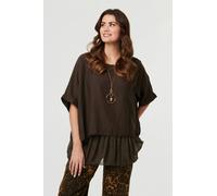 Izabel London Layered 1/2 Sleeve Relaxed Tunic Top - 10 - Brown