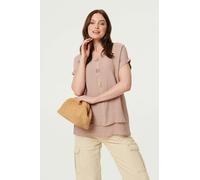 Izabel London Layered Hem Short Sleeve Tunic Top In Taupe Taupe
