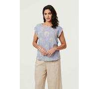 Izabel London Leaf Embroidered Detail Cap Sleeve Top - 12 - Blue